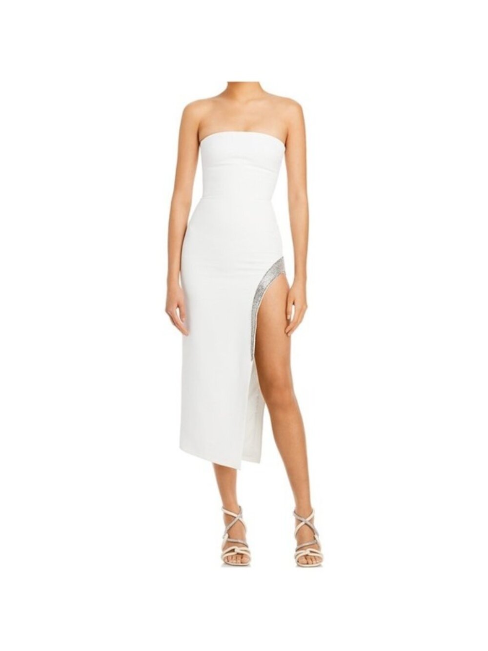 David Koma Strapless Glass Embellished Crystal Trim Dress, White, NWT, Size 2
